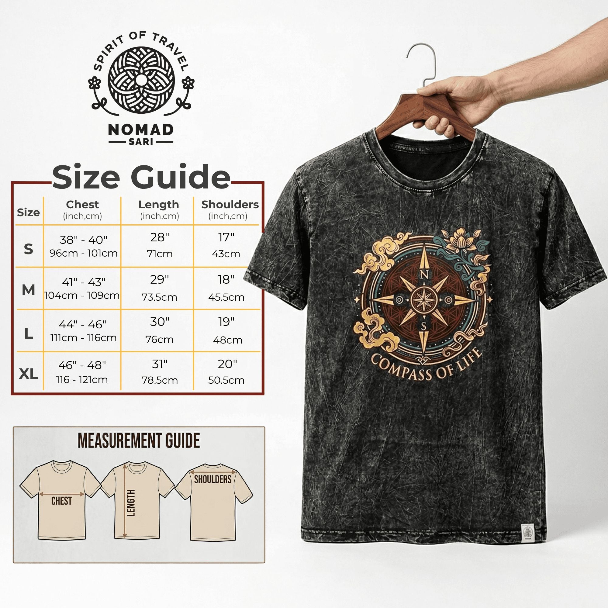 Nomad Sari Stonewashed Cotton T-Shirt - Tree of Life - Green - Small