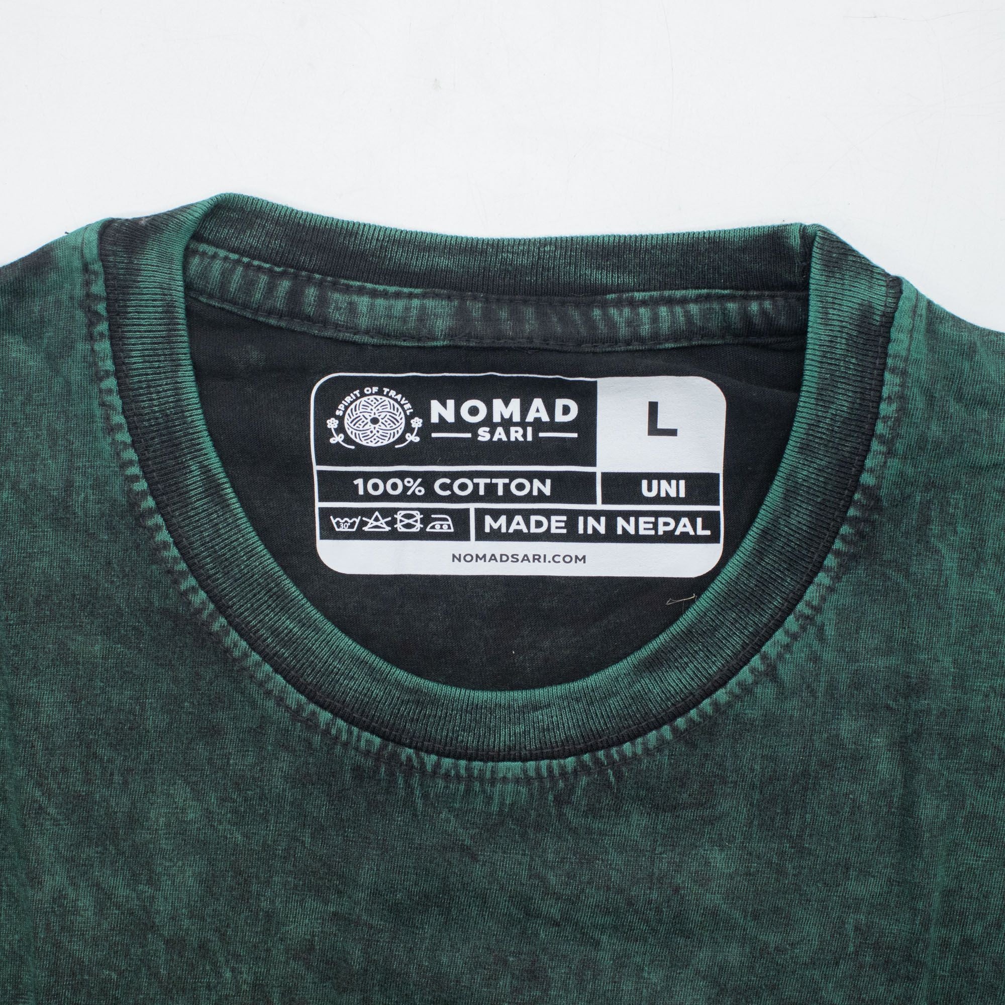 Nomad Sari Stonewashed Cotton T-Shirt - Tree of Life - Green - Large