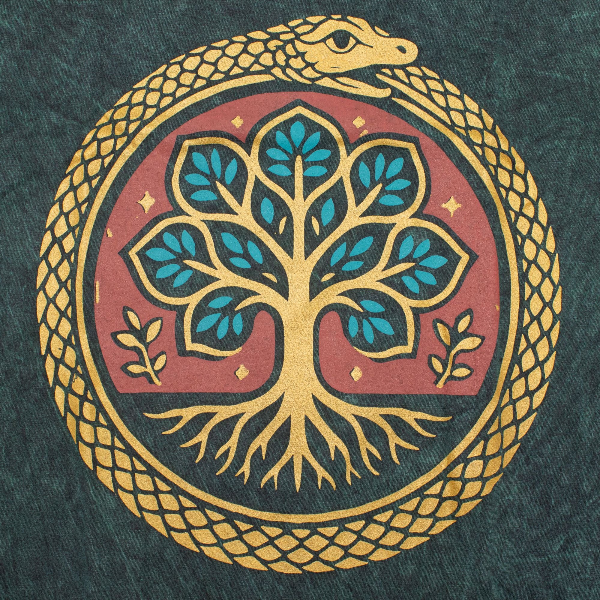Nomad Sari Stonewashed Cotton T-Shirt - Tree of Life - Green - Large