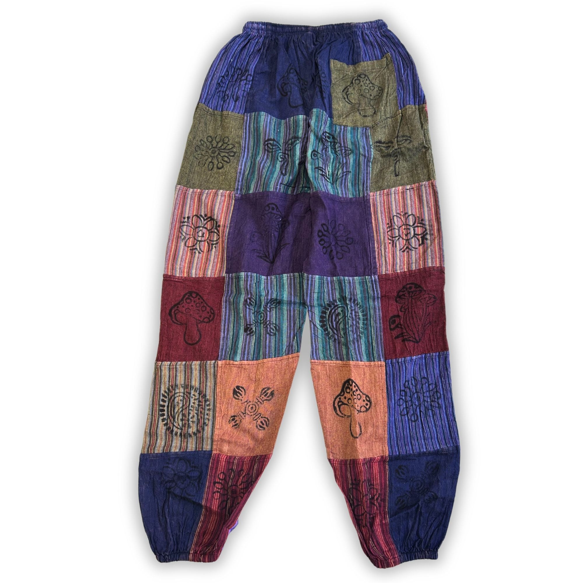 Nomad Sari - Mushroom Pants - Block Print Designs - Purple Tones S/M