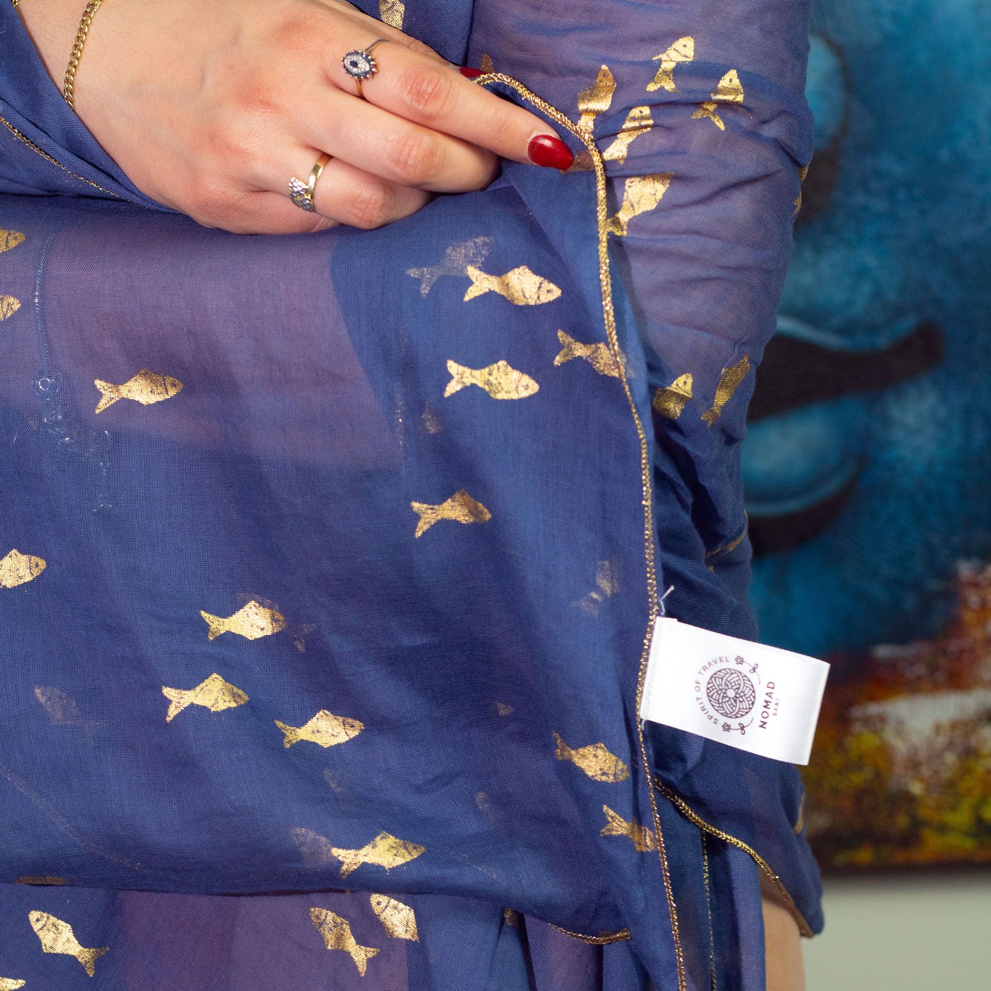 Nomad Sari Pareo – Sea Blue & Gold Fish Print
