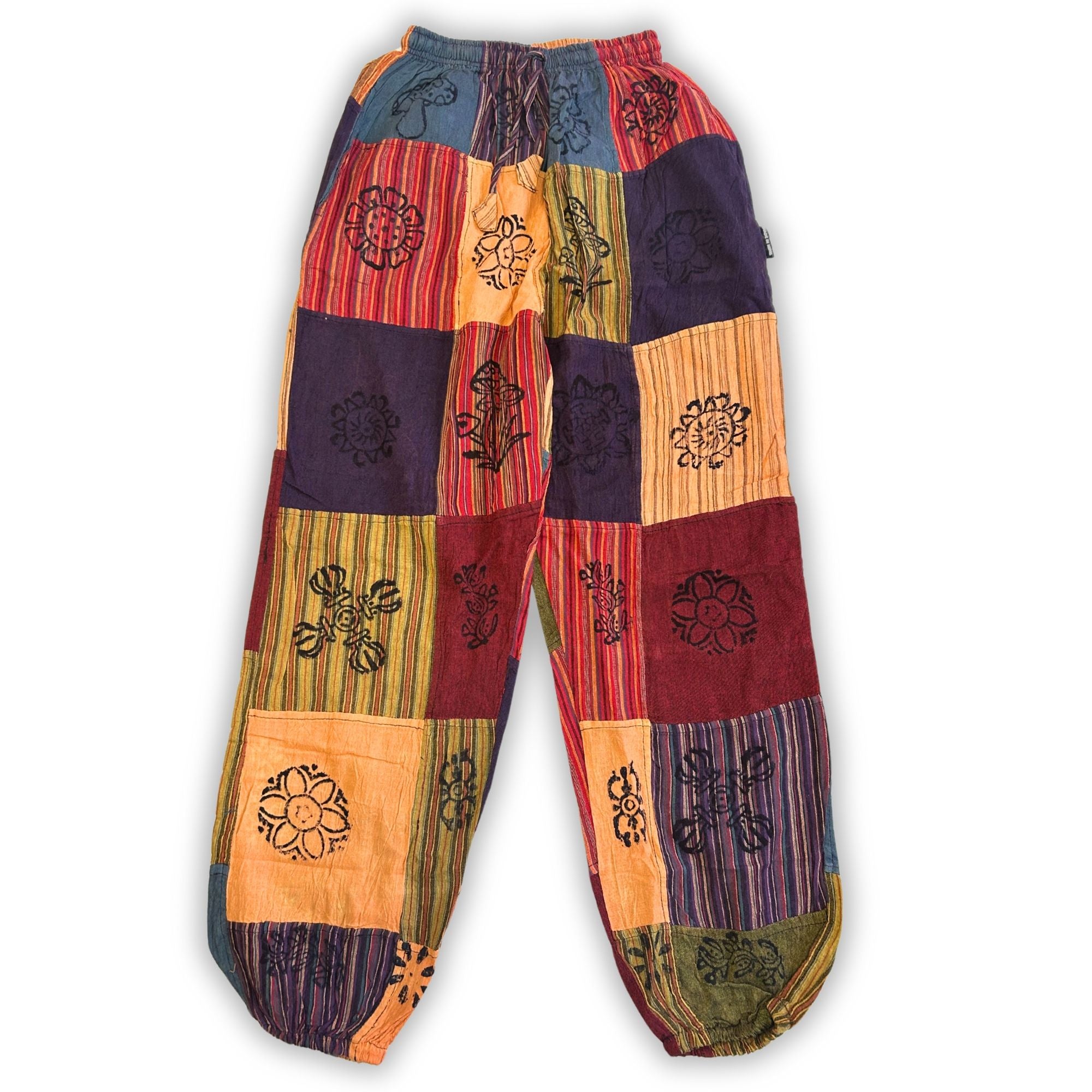 Nomad Sari - Mushroom Pants - Block Print Designs - Orange Tones S/M
