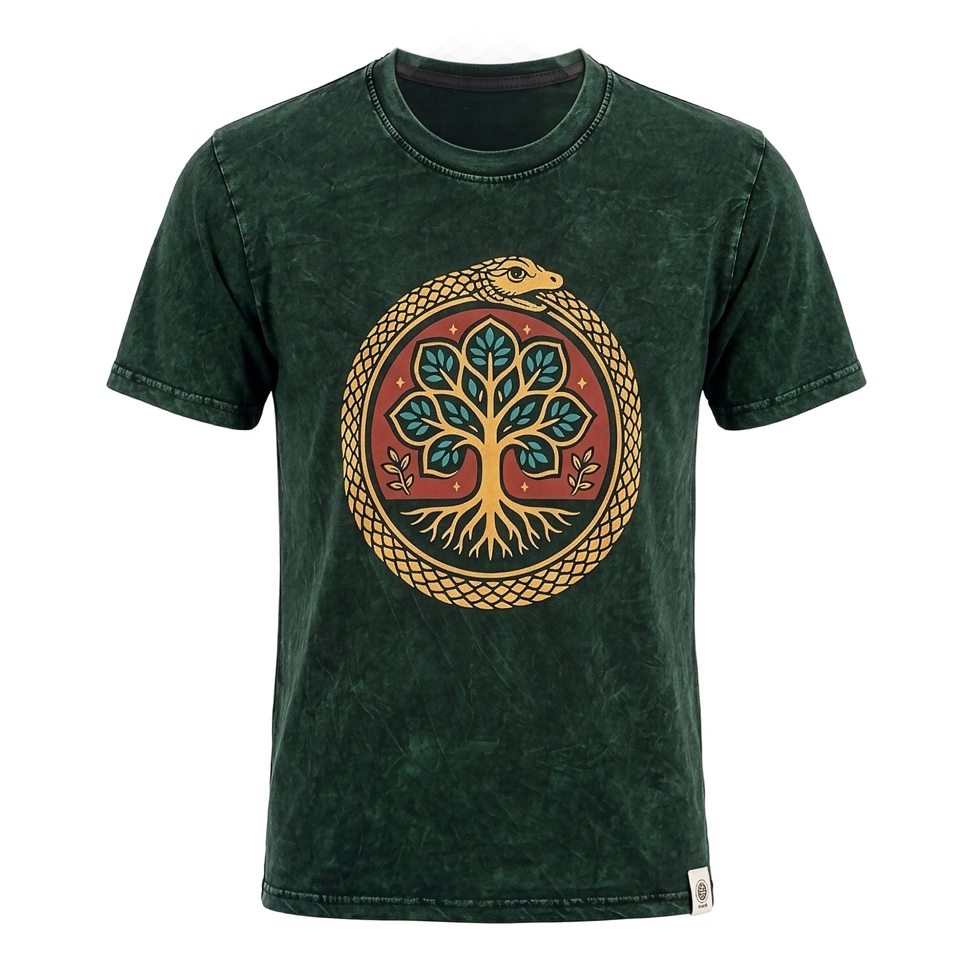 Nomad Sari Stonewashed Cotton T-Shirt - Tree of Life - Green - Medium